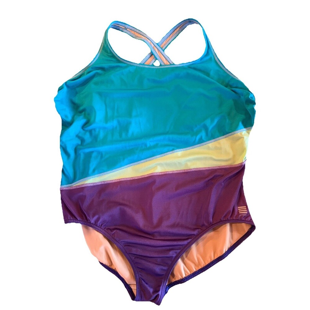 Lands’ End One Piece Swimsuit Sz 22W Unpadded Shelf Bra Lined Compression Modest